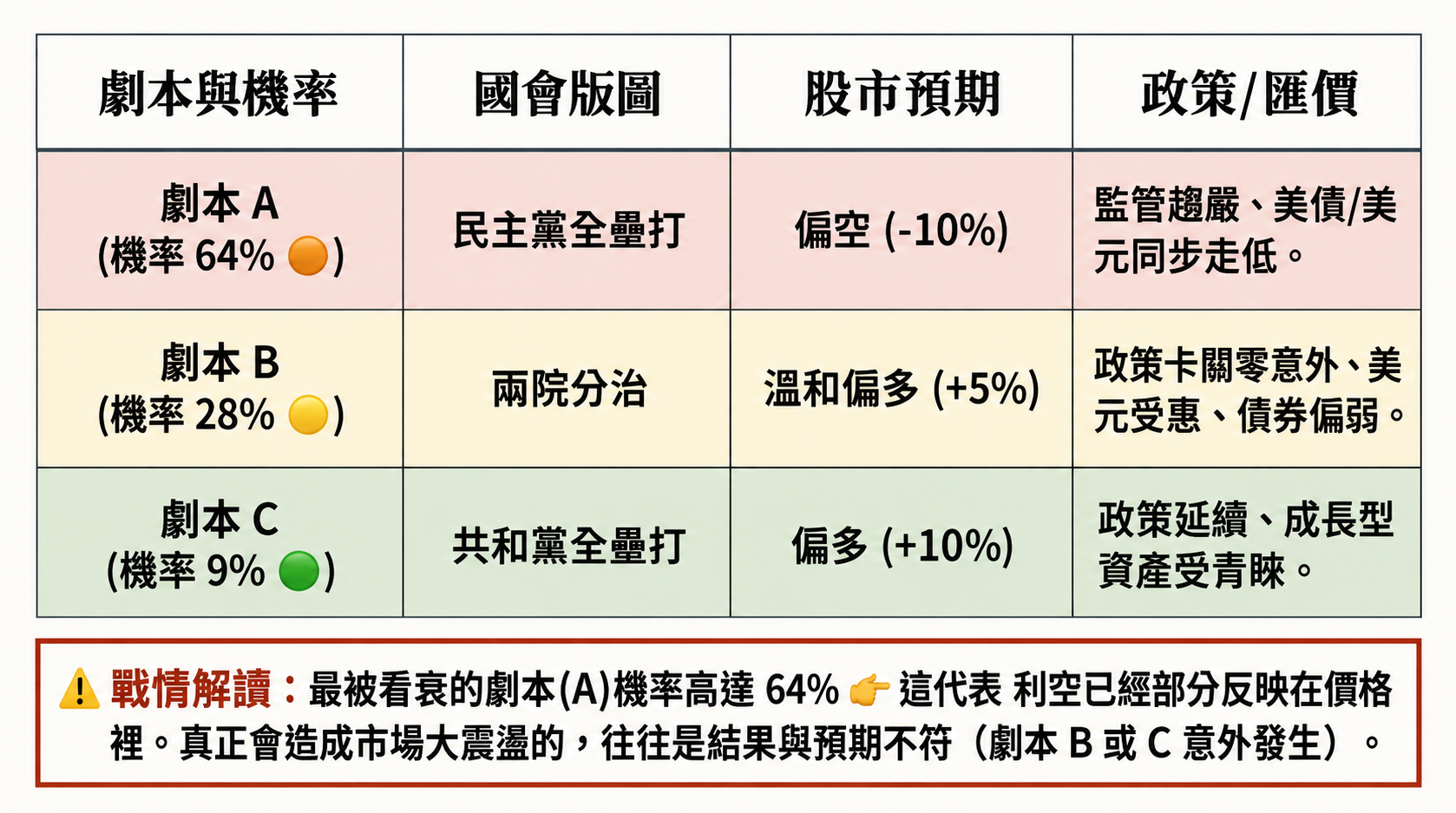 美國大選情境與市場預期圖表